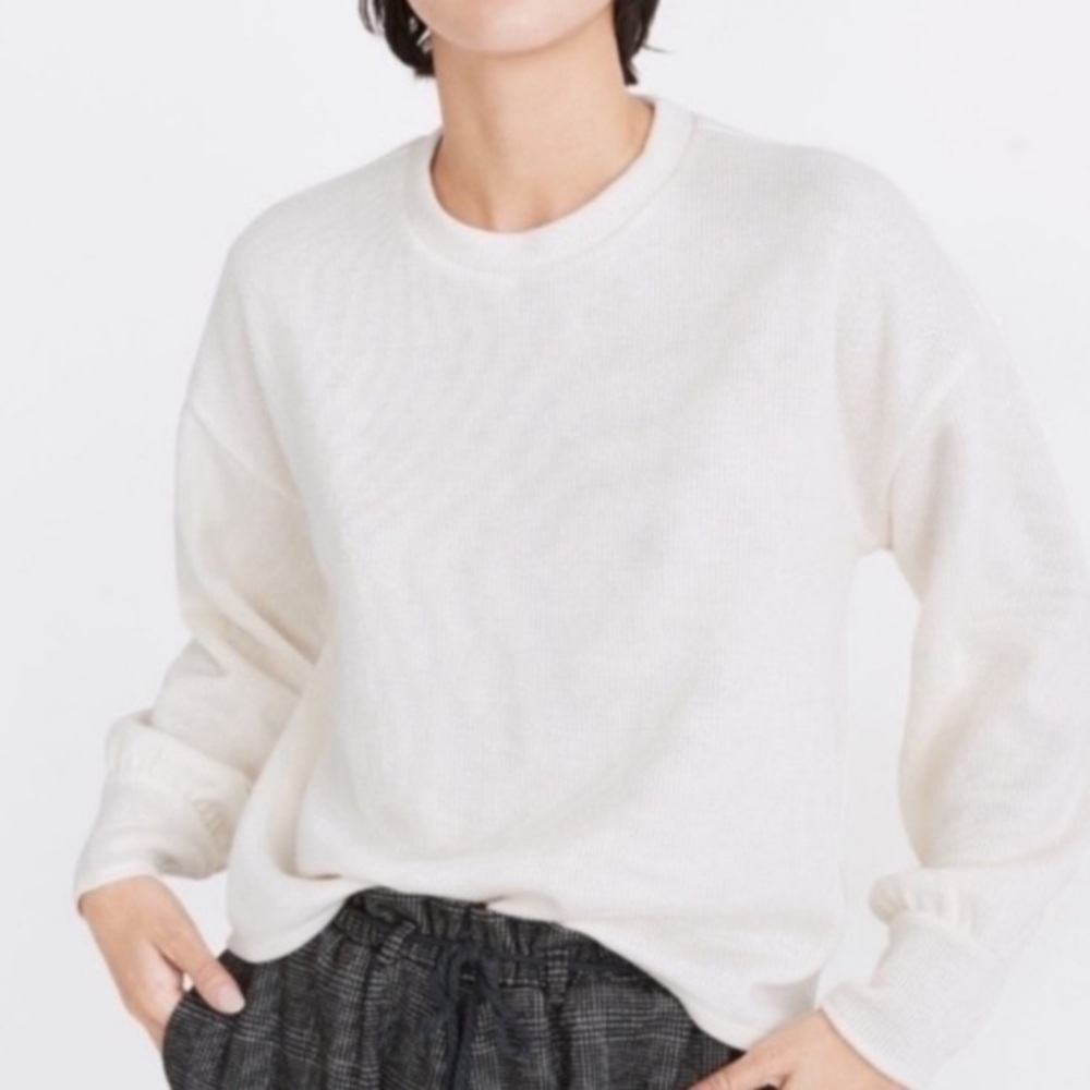 Madewell Brushed Knit Puff Sleeve Sweater Size Extra Large White